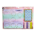 A celestial-themed weekly planner set with a pastel watercolor background. Includes a weekly pad with circular day frames, a blue to-do list notepad with gold stars, and four sticky note tabs featuring moon and mystical designs.