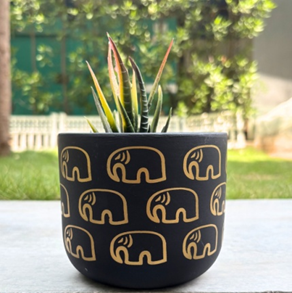 Handpainted Terracotta Planter with print design 