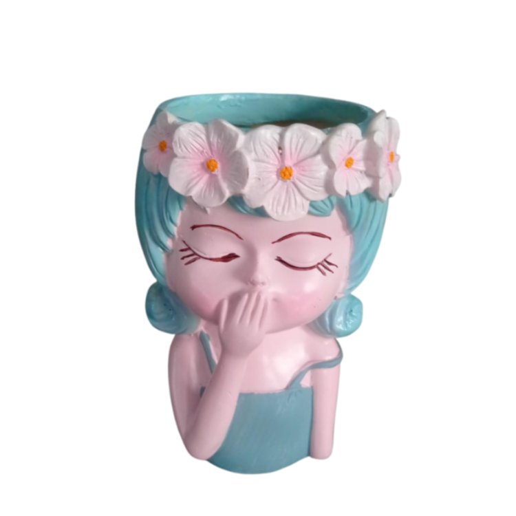 Wonderland Whimsical 6 Inch Girl" Resin Planter – Decorative Flower Crown Head Pot for Indoor Plants, Cute Hand-Painted Face Vase for Home & Office Décor- 3.5x2.5x6 inch(Plant Not Included)