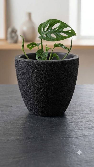 Black textured terracotta plant pot