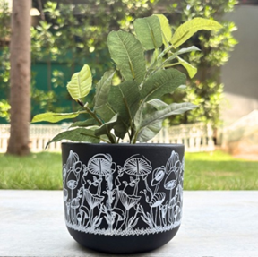 Handpainted Terracotta Planter with print design 