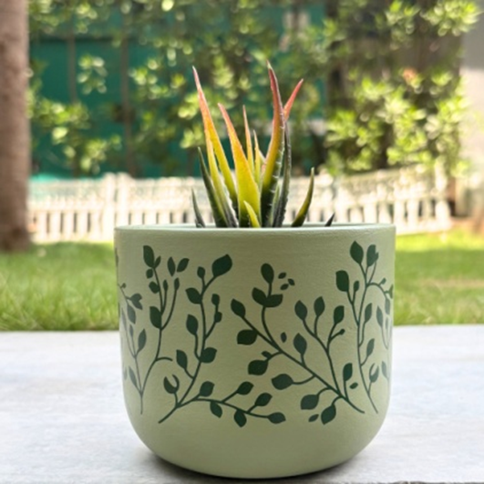 Handpainted Terracotta Planter with print design 