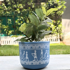 Handpainted Terracotta Planter with print design 