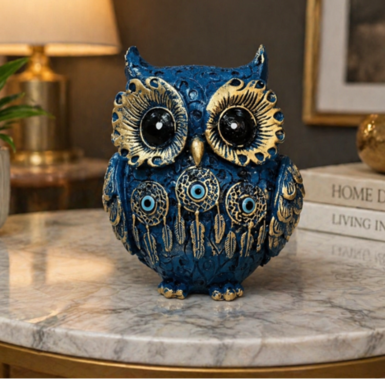 Vintage Blue & Gold Owl Figurine | Evil Eye