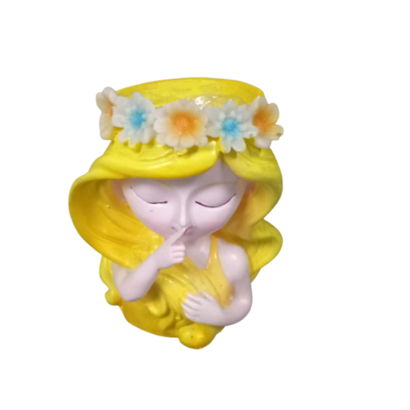 Wonderland Whimsical Yellow Flower Girl Resin Planter – Quiet Girl Succulent Pot & Pen Holder for Home, Office, and Garden Décor-3.5x2x4inch (Plant No Included)
