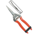Garden pruning shears with silver metal blades, bright red handles, an integrated spring mechanism, and a black storage strap