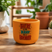 Orange terracotta plant pot featuring the printed text "There is no buddy like a brother