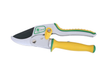 Winland yellow and green garden pruning shears showing the handle and locking mechanism