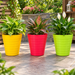 Set of colorful 10 inch ribbed plastic planter pots for indoor and outdoor plants