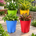 Set of 4 colorful 11 inch plastic planter pots in green, yellow, blue and red