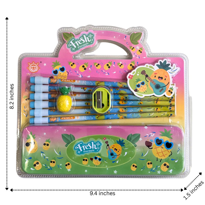 Fruit-Themed Stationery Gift Set – Includes Pencil Case, Pencils, Eraser, and Sharpener - Green colour