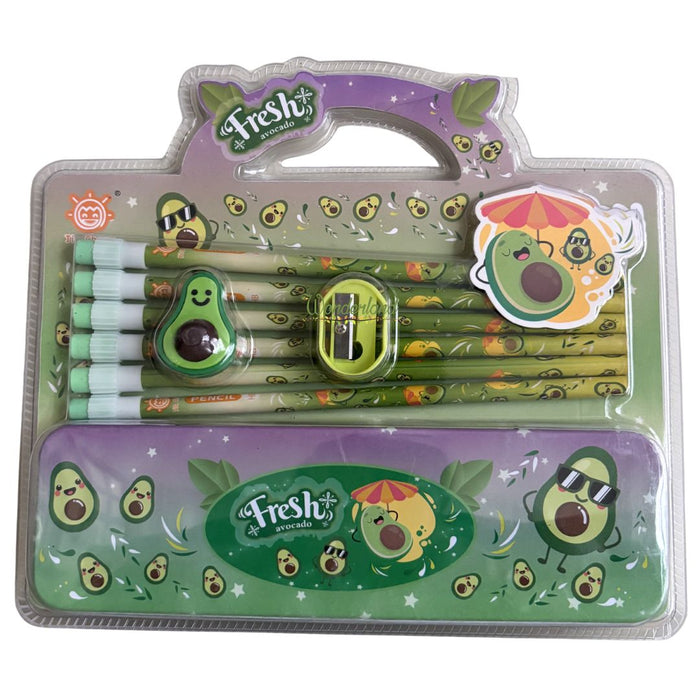 Cute Fruit-Themed Stationery Gift Set – Includes Pencil Case, Pencils, Eraser, and Sharpener - blue colour