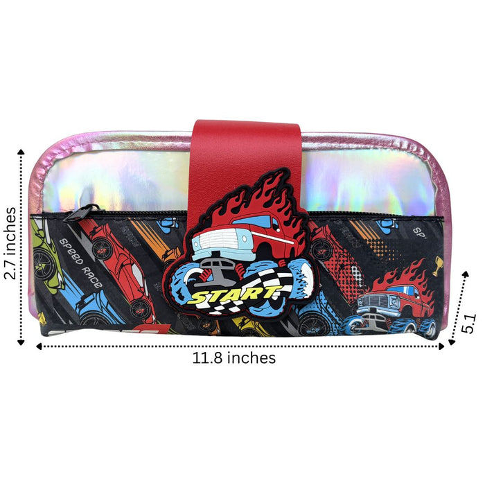 Kids Double Zip Racing Pencil Case –   with 3D Rubber Badge