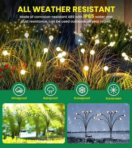 Solar Lights Outdoor 8 LED Firefly Lamp for Home Garden Waterproof Decoration (Warm White-Pack of 2)