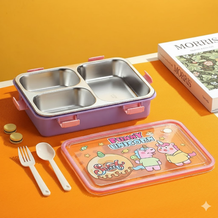 1000 ml + 150 ml Lunch SS Box Cartoon Design Stainless Steel 