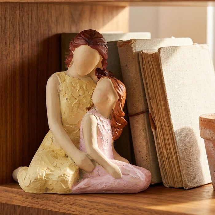 Hand-Painted Mother and Kid Figurine –