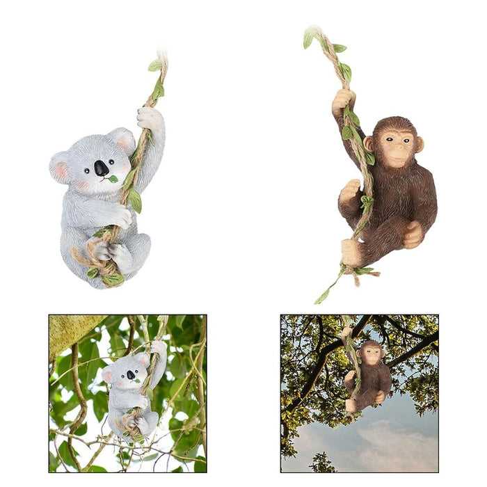 Wonderland Whimsical Hanging Garden Animal Sculptures – Set of 2 Resin Monkey and Koala Tree Climbers – Weather-Resistant Outdoor Branch Decor for Patio, Yard, and Balcony-Koala-2.9x2.6x4.5inch,Monkey-2.5x2.6x4.8inch