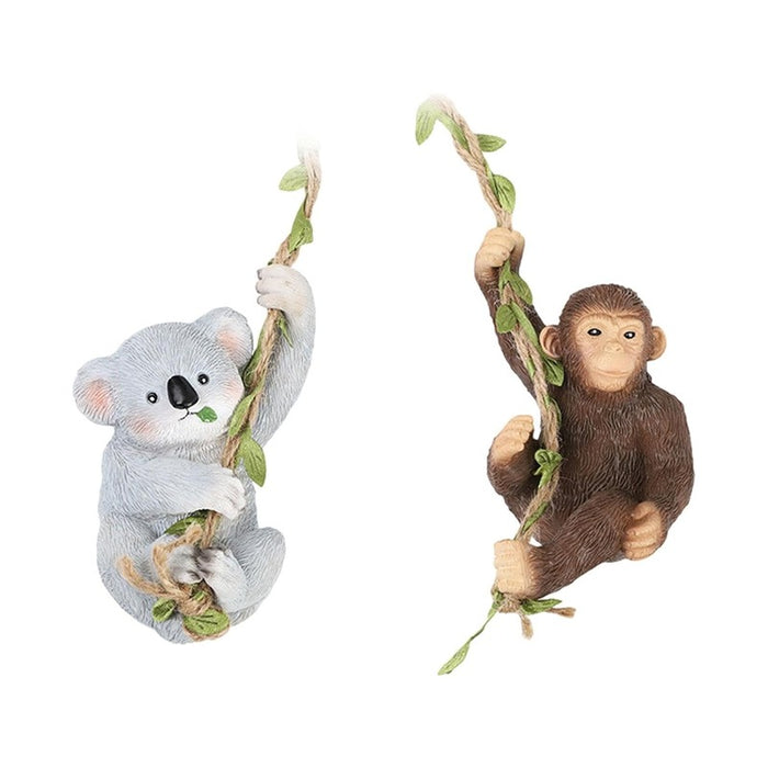 Wonderland Whimsical Hanging Garden Animal Sculptures – Set of 2 Resin Monkey and Koala Tree Climbers – Weather-Resistant Outdoor Branch Decor for Patio, Yard, and Balcony-Koala-2.9x2.6x4.5inch,Monkey-2.5x2.6x4.8inch