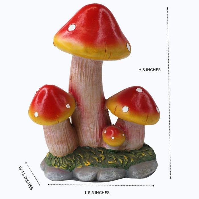 Wonderland Vibrant Red & Gold Mushroom Garden Statue – Whimsical 4-Cluster Outdoor Ornament for Yards, Patios, and Fairy Gardens