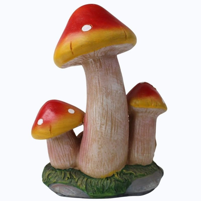 Wonderland Vibrant Red & Gold Mushroom Garden Statue – Whimsical 4-Cluster Outdoor Ornament for Yards, Patios, and Fairy Gardens