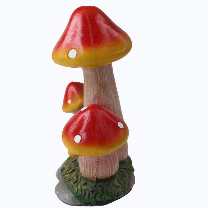 Wonderland Vibrant Red & Gold Mushroom Garden Statue – Whimsical 4-Cluster Outdoor Ornament for Yards, Patios, and Fairy Gardens