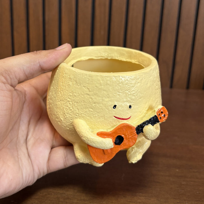 Whimsical Tiny Character Pot – Orange Guitar "Happy Planter