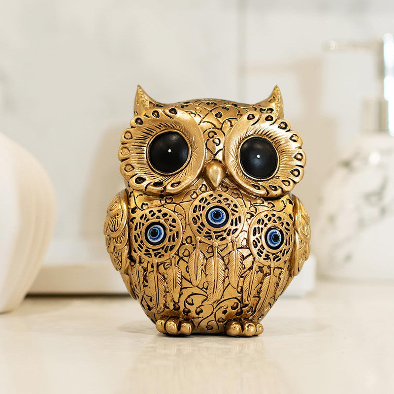 Golden Evil Eye Owl Figurine