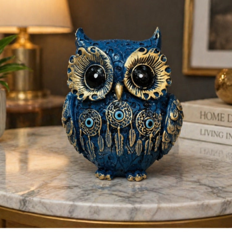 Vintage Blue & Gold Owl Figurine | Evil Eye