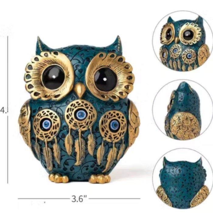 Vintage Blue & Gold Owl Figurine | Evil Eye