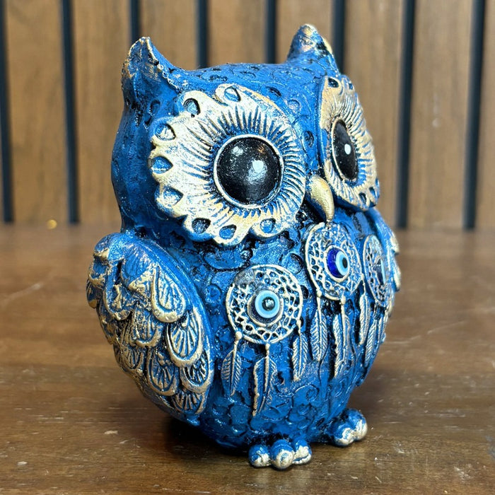 Vintage Blue & Gold Owl Figurine | Evil Eye
