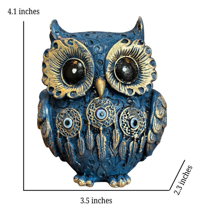 Vintage Blue & Gold Owl Figurine | Evil Eye