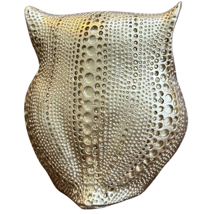 Small Owl Bird Statue Gold & White