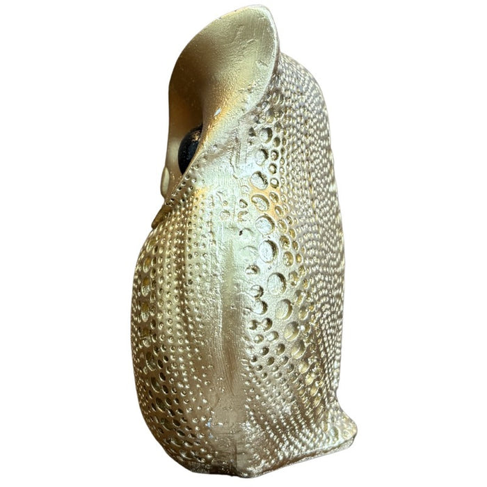 Small Owl Bird Statue Gold & White