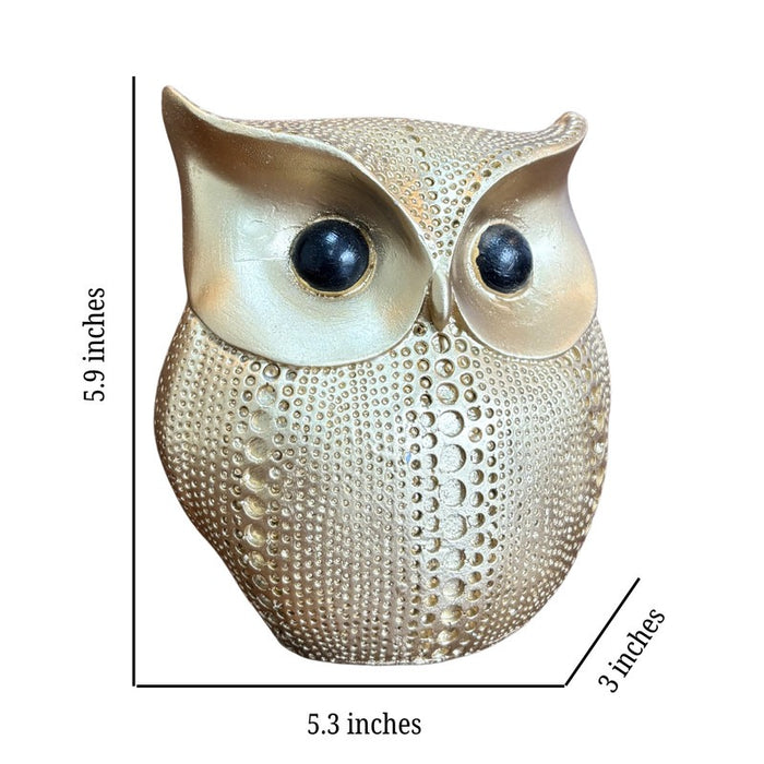 Small Owl Bird Statue Gold & White