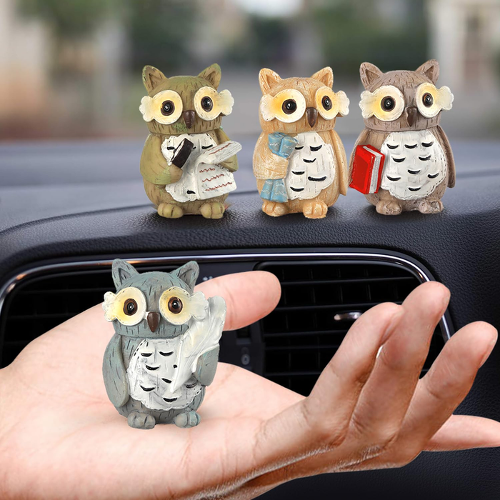Set of 4 Miniature Owl Figurine Showpiece Statues