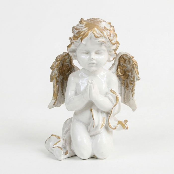 Wonderland Elegant Praying Cherub Angel Figurine – White and Gold Miniature Guardian Angel Statue for Home Decor, Gifting, and Collectibles