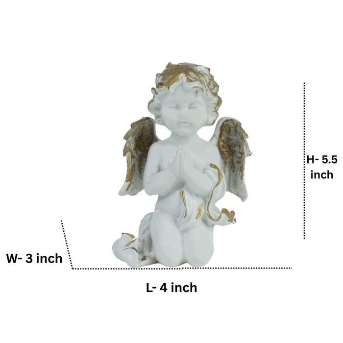 Wonderland Elegant Praying Cherub Angel Figurine – White and Gold Miniature Guardian Angel Statue for Home Decor, Gifting, and Collectibles