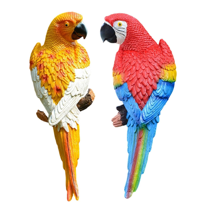 Set of 2 Lifelike Tropical Macaw Parrot Garden Statues – Weather-Resistant Resin Bird Sculptures for Outdoor Tree Decor, Patio, and Home Wall Accents