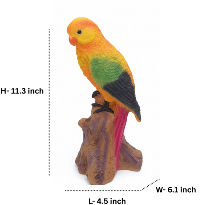 Vibrant Tropical Parrot Garden Statue – Hand-Painted Resin Macaw Figurine on Tree Stump Base – Weather-Resistant Indoor/Outdoor Home & Patio Decor