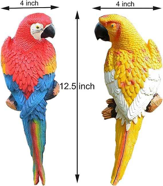 Set of 2 Lifelike Tropical Macaw Parrot Garden Statues – Weather-Resistant Resin Bird Sculptures for Outdoor Tree Decor, Patio, and Home Wall Accents