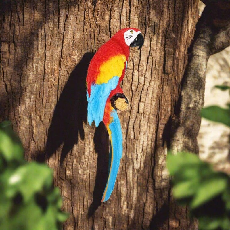 Set of 3 Tropical Parrot Wall Hanging Sculptures – Realistic Resin Macaw Figurines