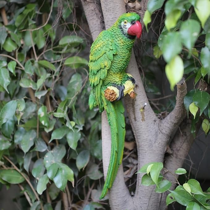 Set of 3 Tropical Parrot Wall Hanging Sculptures – Realistic Resin Macaw Figurines for Indoor/Outdoor Garden & Patio Decor