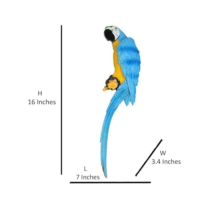 Set of 3 Tropical Parrot Wall Hanging Sculptures – Realistic Resin Macaw Figurines for Indoor/Outdoor Garden & Patio Decor