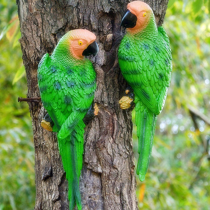 Vibrant Tropical Parrot Wall Décor Set – 4 Realistic Resin Macaw Figurines for Indoor/Outdoor Garden, Patio