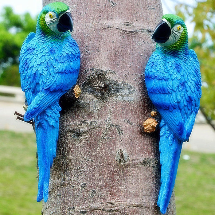 Vibrant Tropical Parrot Wall Décor Set – 4 Realistic Resin Macaw Figurines for Indoor/Outdoor Garden, Patio