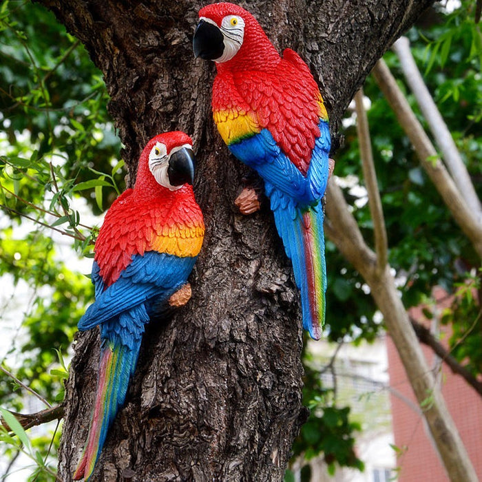 Vibrant Tropical Parrot Wall Décor Set – 4 Realistic Resin Macaw Figurines for Indoor/Outdoor Garden, Patio