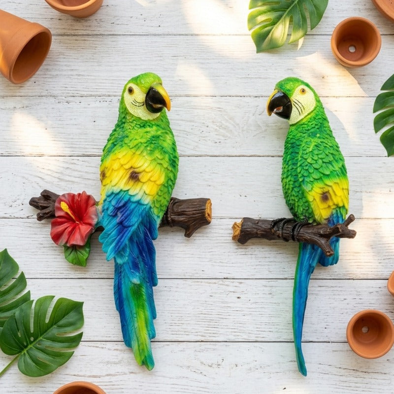 Macaw Parrot Wall Sculpture Set – 2-Piece Lifelike 3D Resin Bird Wall Decor