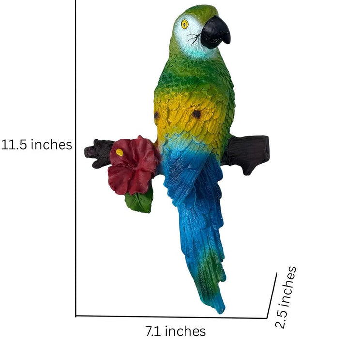 Tropical Macaw Parrot Wall Sculpture Set – 2-Piece Lifelike 3D Resin Bird Wall Decor – Vibrant Exotic Parrot Pair on Branch for Indoor/Outdoor Home Accents