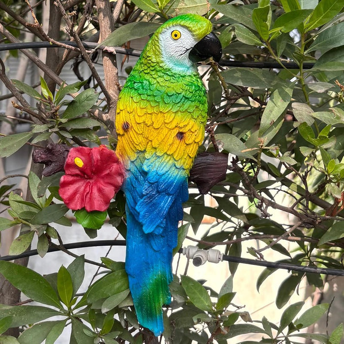 Tropical Macaw Parrot Wall Sculpture Set – 2-Piece Lifelike 3D Resin Bird Wall Decor – Vibrant Exotic Parrot Pair on Branch for Indoor/Outdoor Home Accents