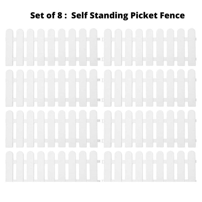 Wonderland Pack of 8pc PP Picket self Standing Fence for Outdoors| 13.1 feet Coverage Plastic Garden Picket Fence Panel| Decorative Fencing for Pathway, Yard, Lawn
